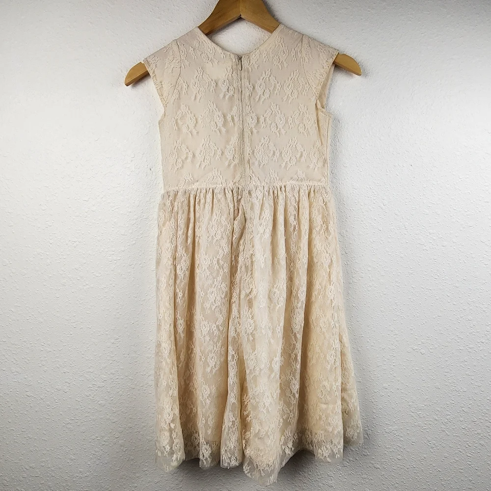 Mia Joy Girls Ivory Lace Dress Beaded Necklace Detail Size 10 Elegant Jeweled